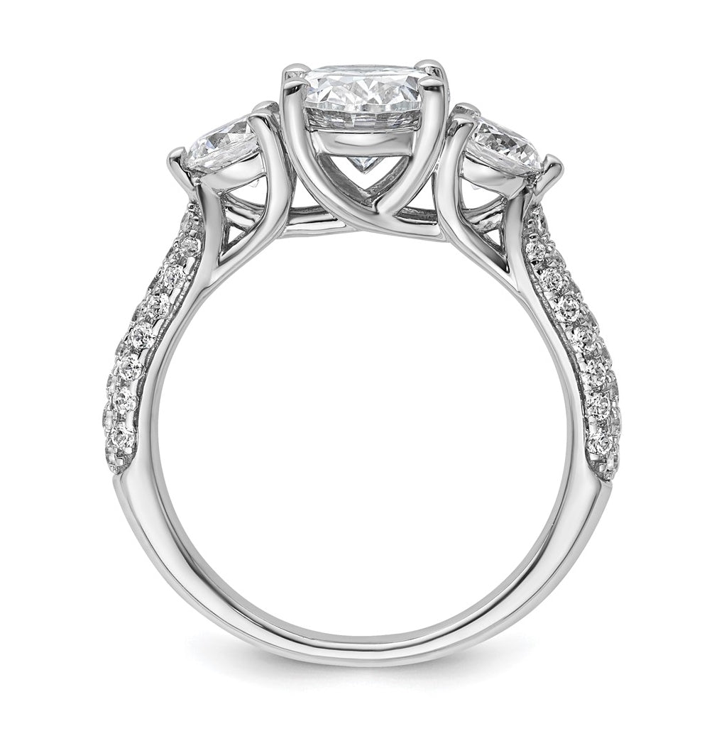 14k White Gold 2 1/2 carat Certified Lab Grown Diamond VS+ F+ Oval and Round Complete Three Stone Engagement Ring