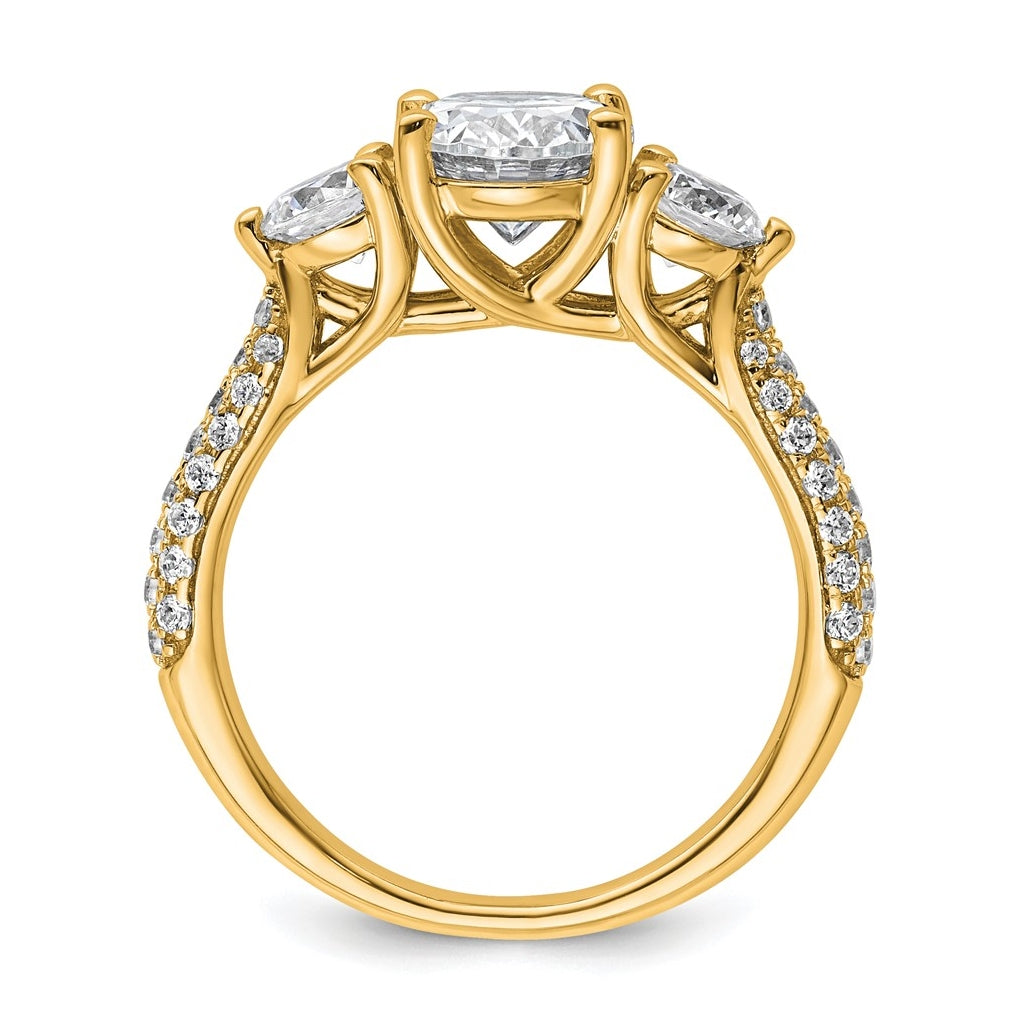14k Yellow Gold 2 1/2 carat Certified Lab Grown Diamond VS+ F+ Oval and Round Complete Three Stone Engagement Ring