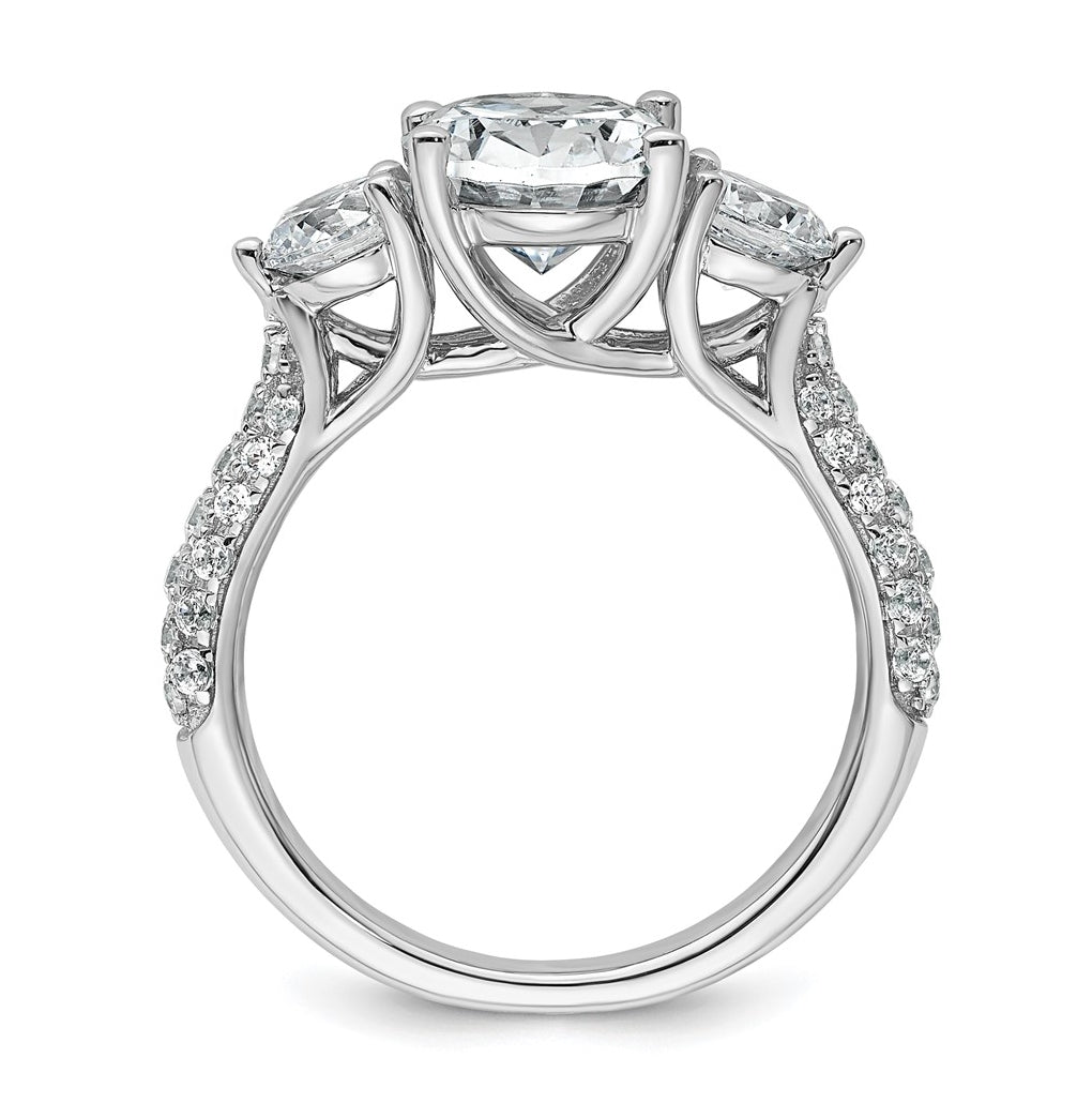 14k White Gold 3 1/5 carat Certified Lab Grown Diamond VS+ F+ Oval and Round Complete Three Stone Engagement Ring