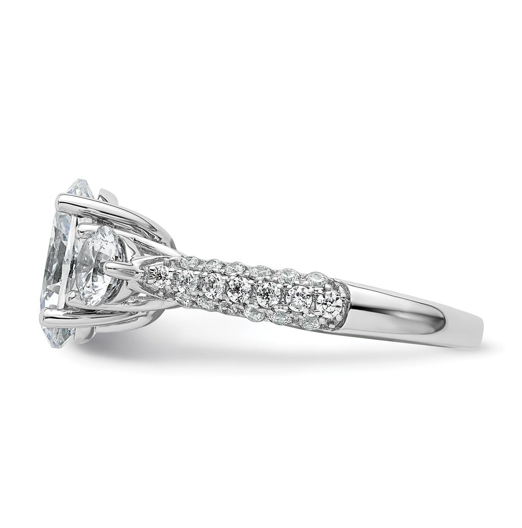 14k White Gold 3 1/5 carat Certified Lab Grown Diamond VS+ F+ Oval and Round Complete Three Stone Engagement Ring