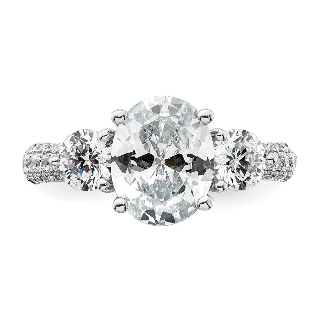14k White Gold 3 1/5 carat Certified Lab Grown Diamond VS+ F+ Oval and Round Complete Three Stone Engagement Ring