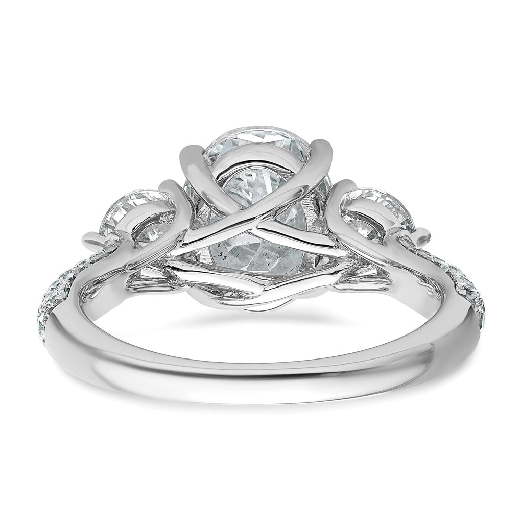 14k White Gold 3 1/5 carat Certified Lab Grown Diamond VS+ F+ Oval and Round Complete Three Stone Engagement Ring