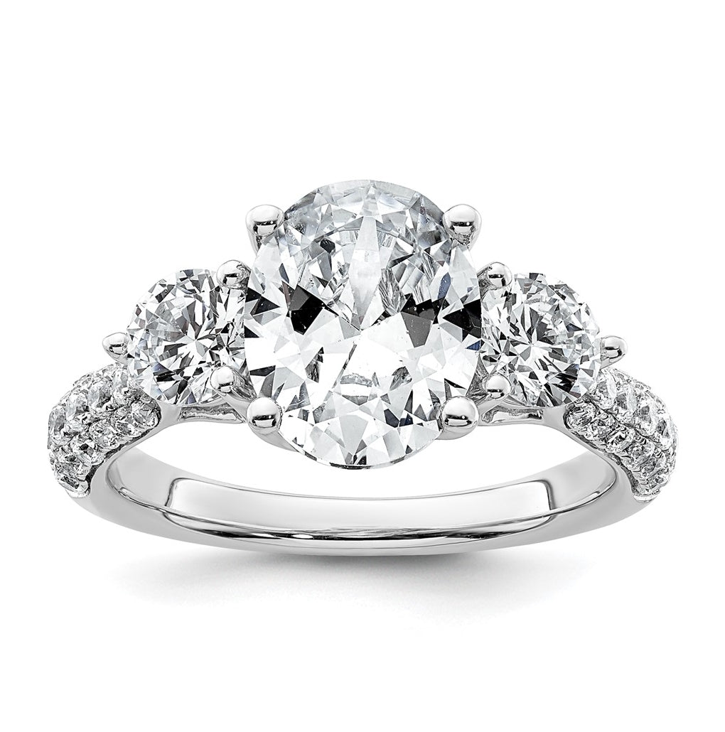 14k White Gold 3 1/5 carat Certified Lab Grown Diamond VS+ F+ Oval and Round Complete Three Stone Engagement Ring