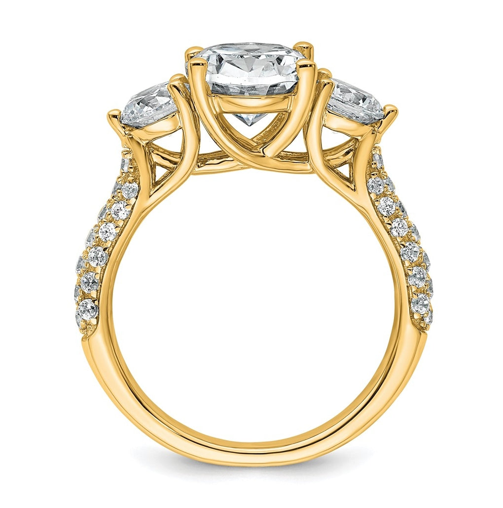 14k Yellow Gold 3 1/5 carat Certified Lab Grown Diamond VS+ F+ Oval and Round Complete Three Stone Engagement Ring
