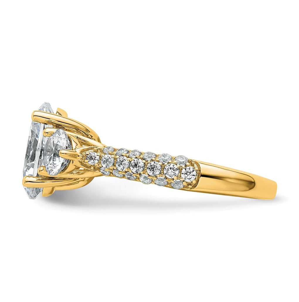 14k Yellow Gold 3 1/5 carat Certified Lab Grown Diamond VS+ F+ Oval and Round Complete Three Stone Engagement Ring