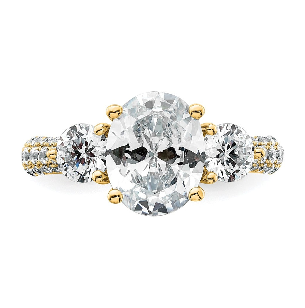14k Yellow Gold 3 1/5 carat Certified Lab Grown Diamond VS+ F+ Oval and Round Complete Three Stone Engagement Ring