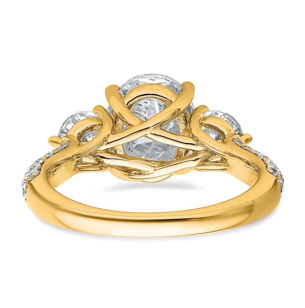 14k Yellow Gold 3 1/5 carat Certified Lab Grown Diamond VS+ F+ Oval and Round Complete Three Stone Engagement Ring