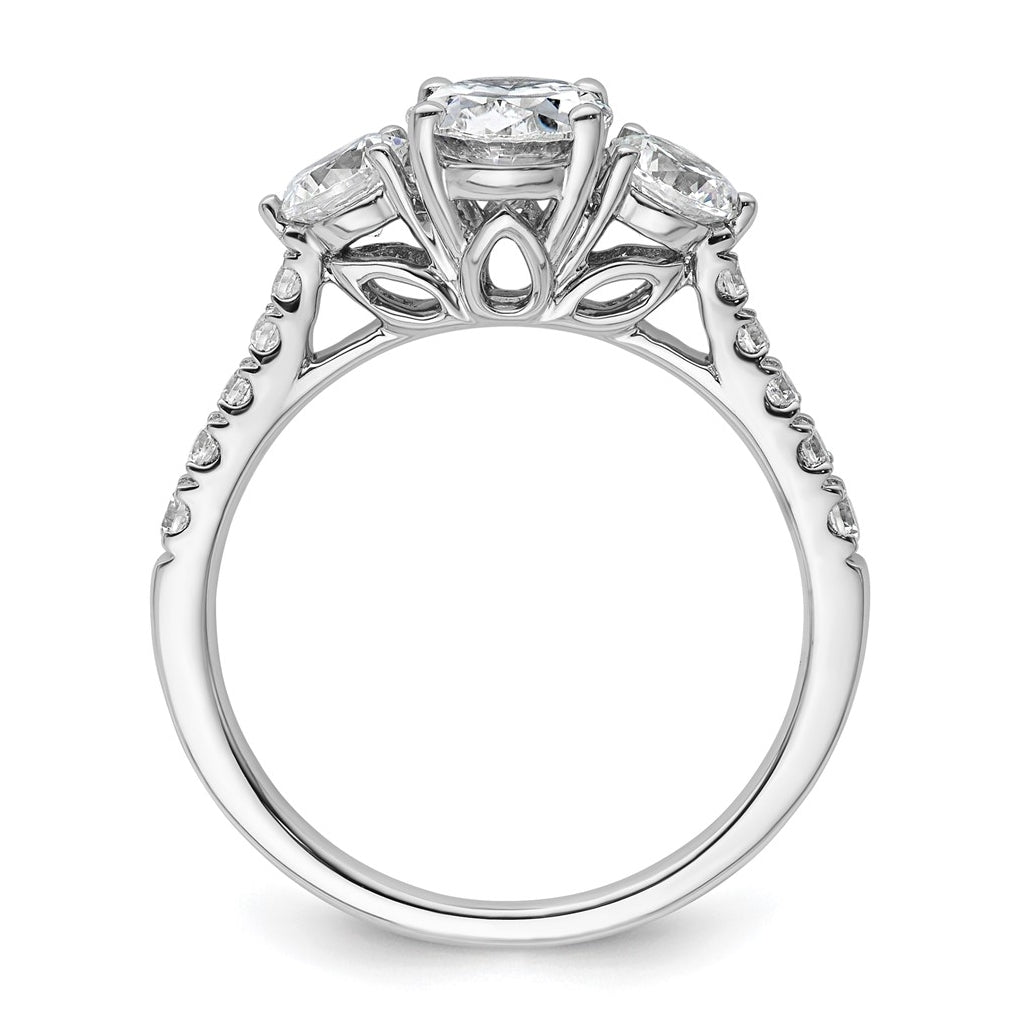 14k White Gold 1 3/4 carat Certified Lab Grown Diamond VS+ F+ Oval and Round Complete Three Stone Engagement Ring