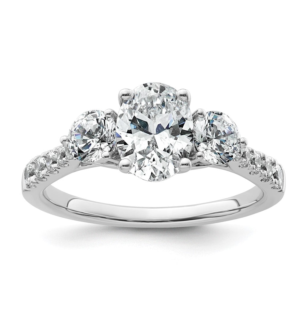 14k White Gold 1 3/4 carat Certified Lab Grown Diamond VS+ F+ Oval and Round Complete Three Stone Engagement Ring