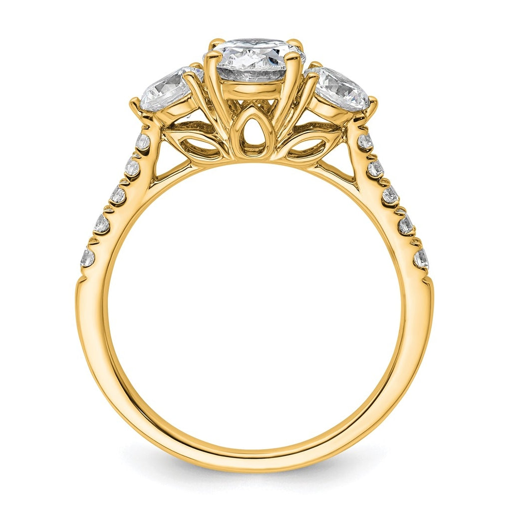 14k Yellow Gold 1 3/4 carat Certified Lab Grown Diamond VS+ F+ Oval and Round Complete Three Stone Engagement Ring