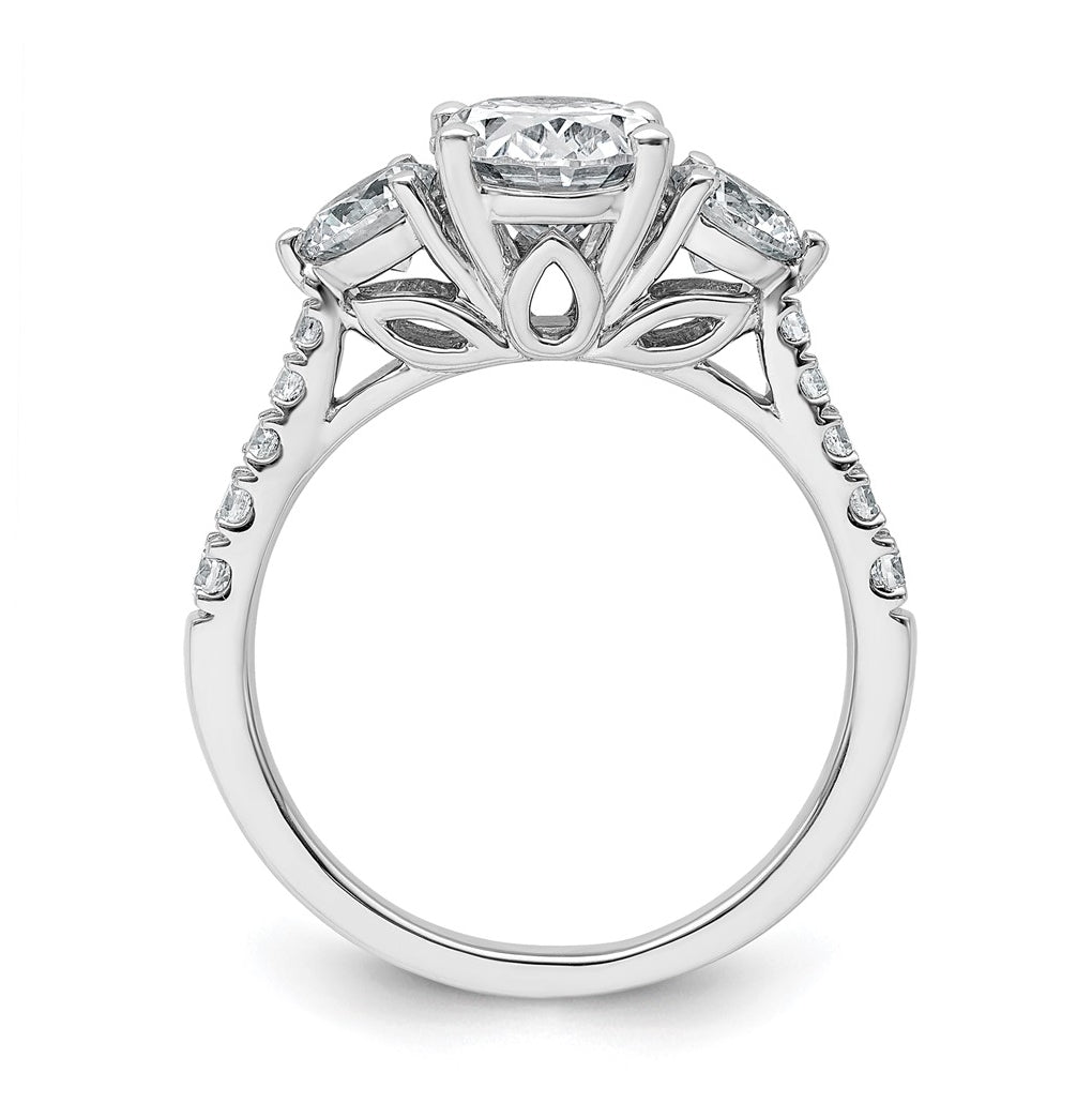 14k White Gold 2 1/2 carat Certified Lab Grown Diamond VS+ F+ Oval and Round Complete Three Stone Engagement Ring