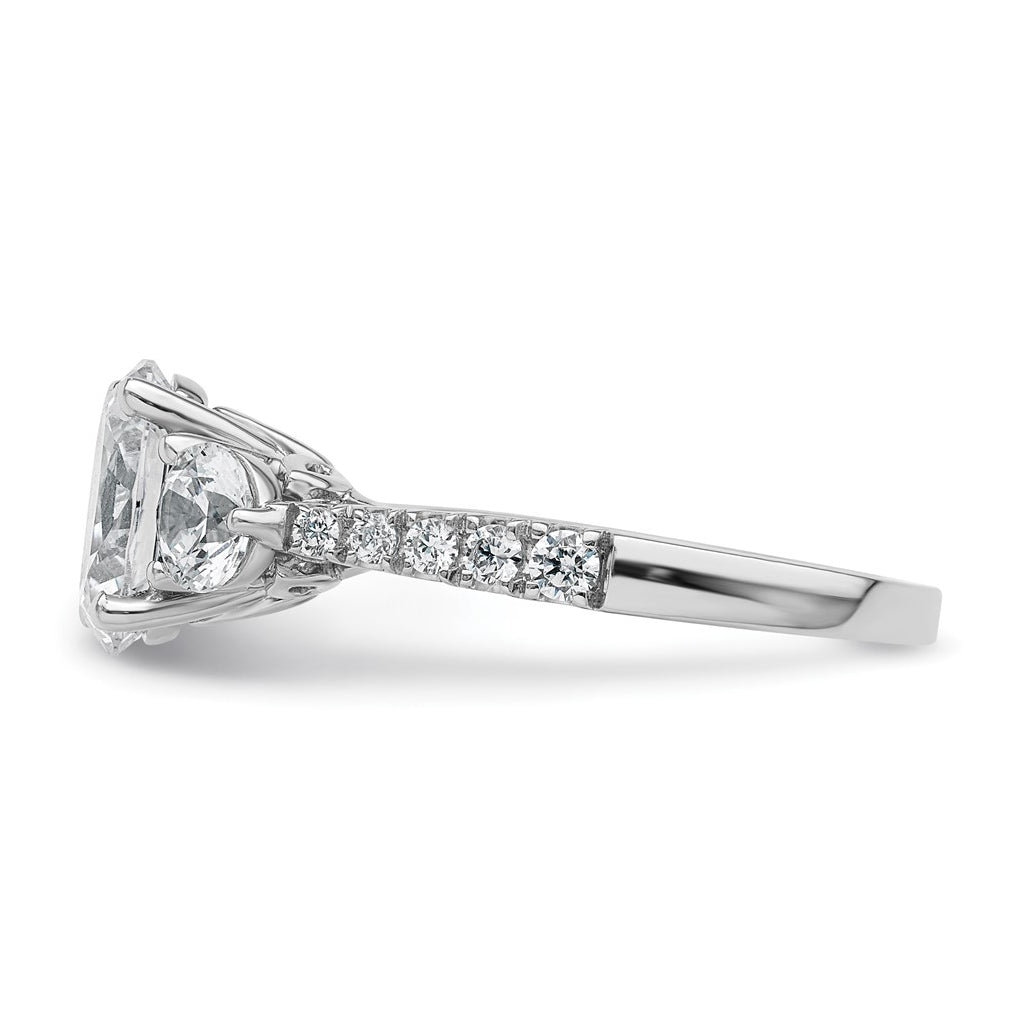 14k White Gold 2 1/2 carat Certified Lab Grown Diamond VS+ F+ Oval and Round Complete Three Stone Engagement Ring