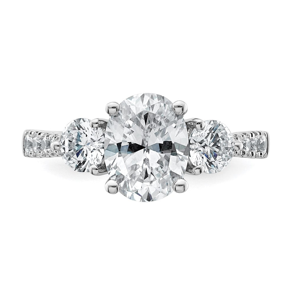 14k White Gold 2 1/2 carat Certified Lab Grown Diamond VS+ F+ Oval and Round Complete Three Stone Engagement Ring