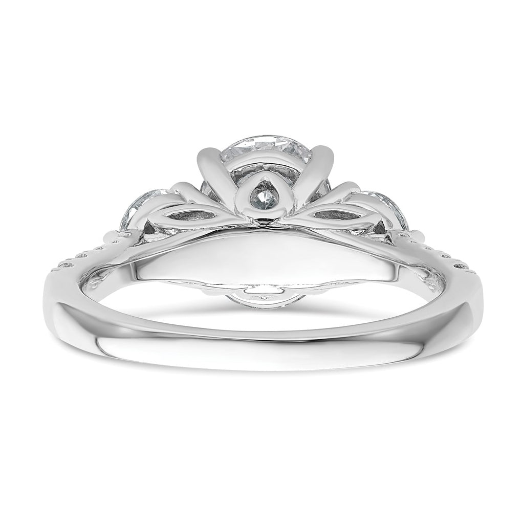14k White Gold 2 1/2 carat Certified Lab Grown Diamond VS+ F+ Oval and Round Complete Three Stone Engagement Ring