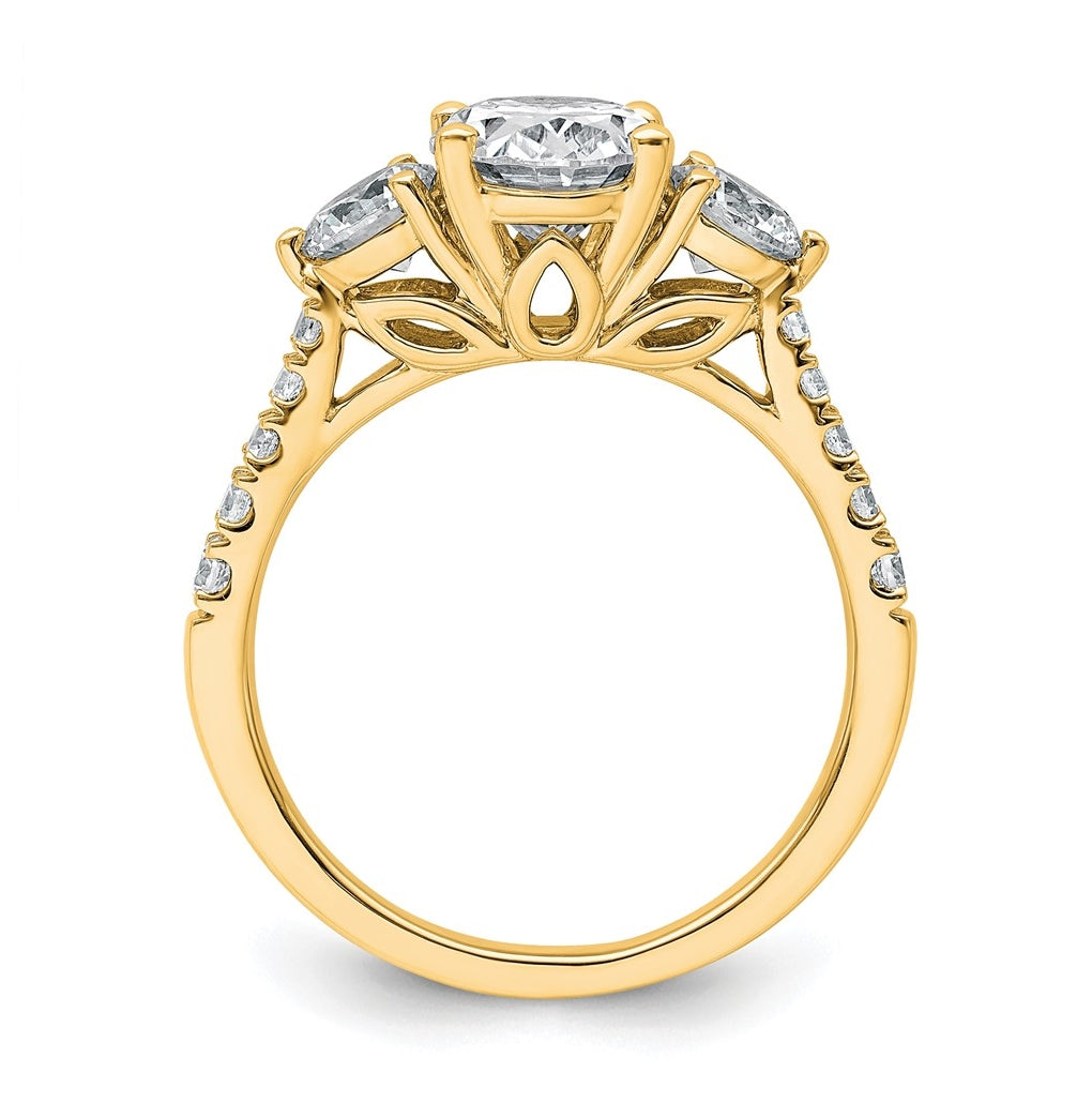 14k Yellow Gold 2 1/2 carat Certified Lab Grown Diamond VS+ F+ Oval and Round Complete Three Stone Engagement Ring