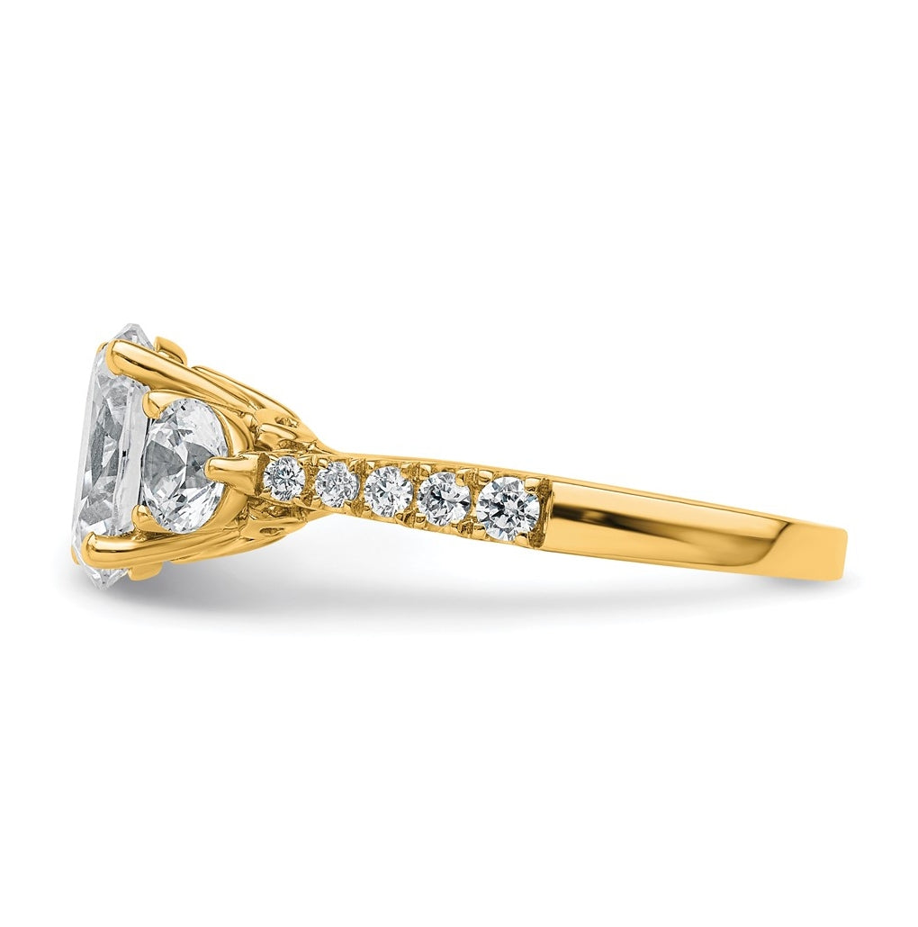 14k Yellow Gold 2 1/2 carat Certified Lab Grown Diamond VS+ F+ Oval and Round Complete Three Stone Engagement Ring
