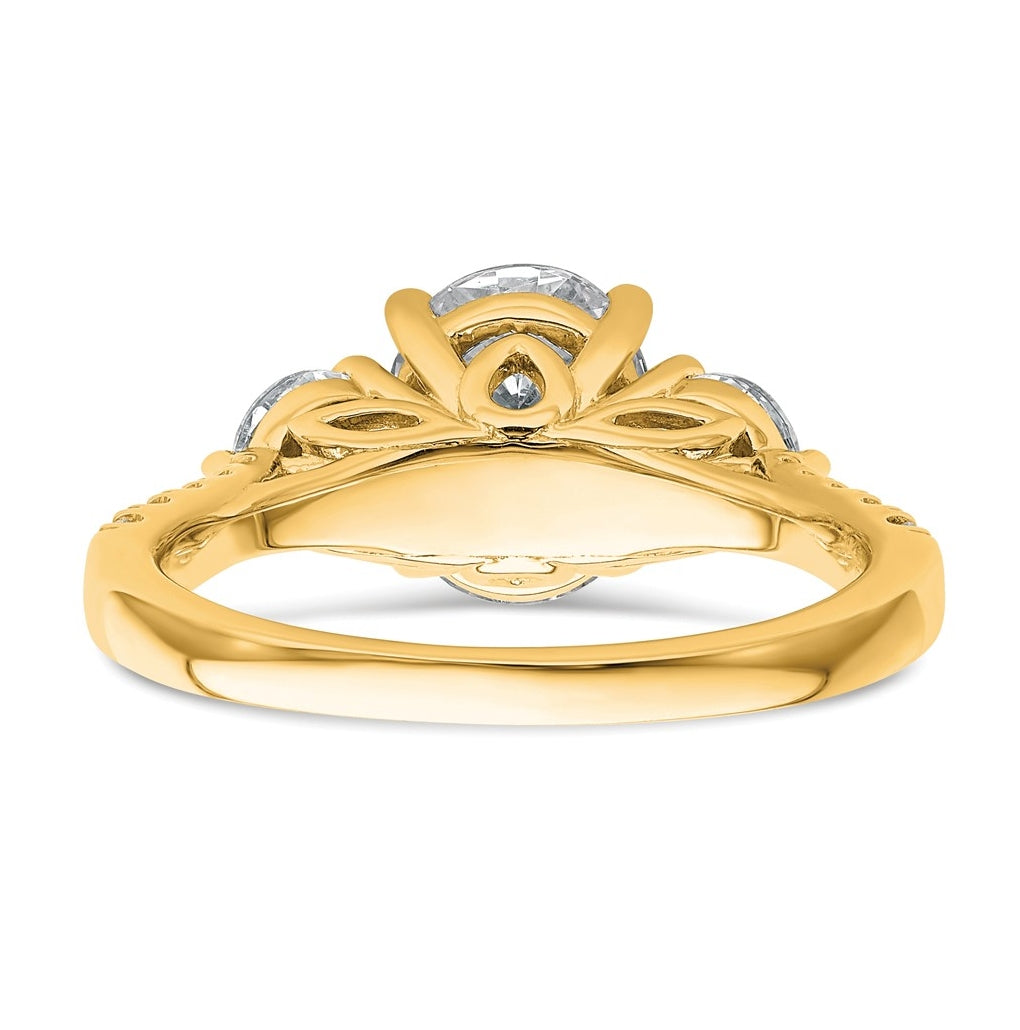 14k Yellow Gold 2 1/2 carat Certified Lab Grown Diamond VS+ F+ Oval and Round Complete Three Stone Engagement Ring