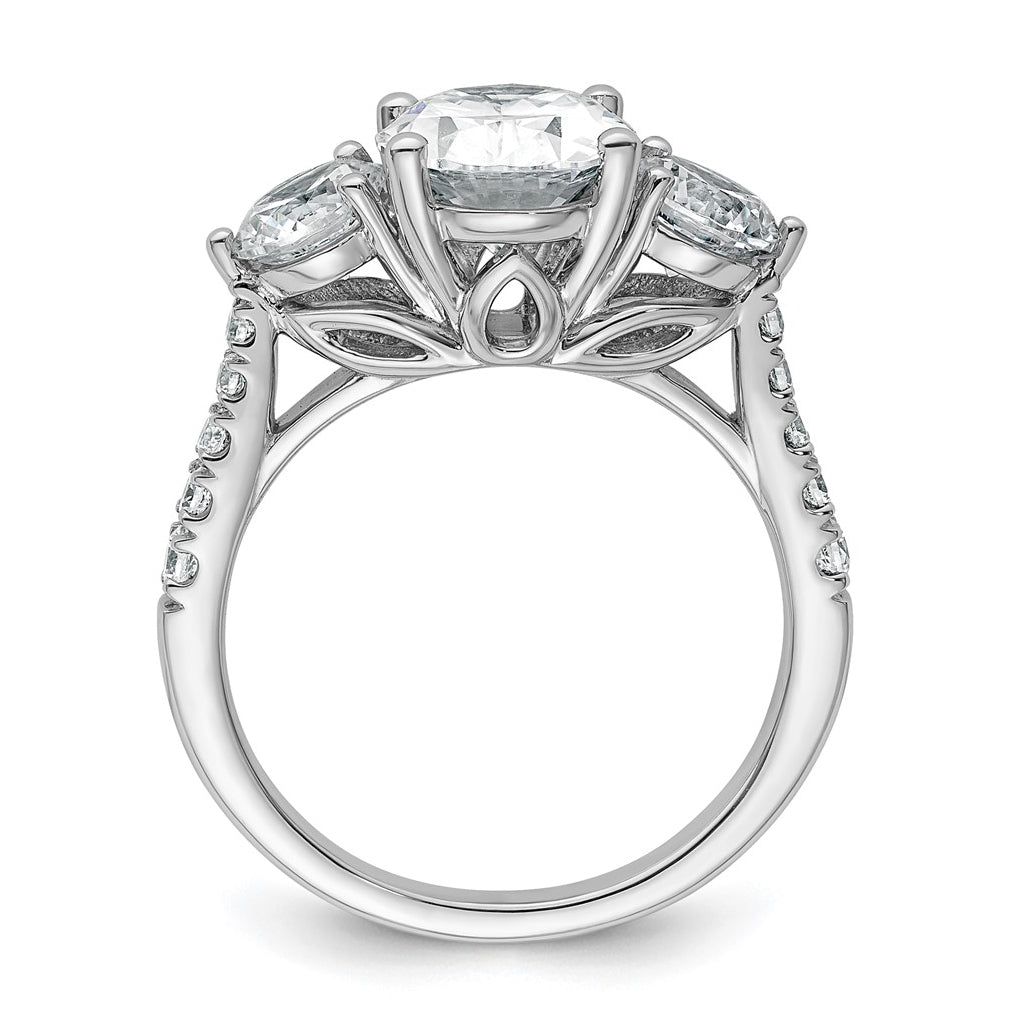 14k White Gold 3 1/4 carat Certified Lab Grown Diamond VS+ F+ Oval and Round Complete Three Stone Engagement Ring