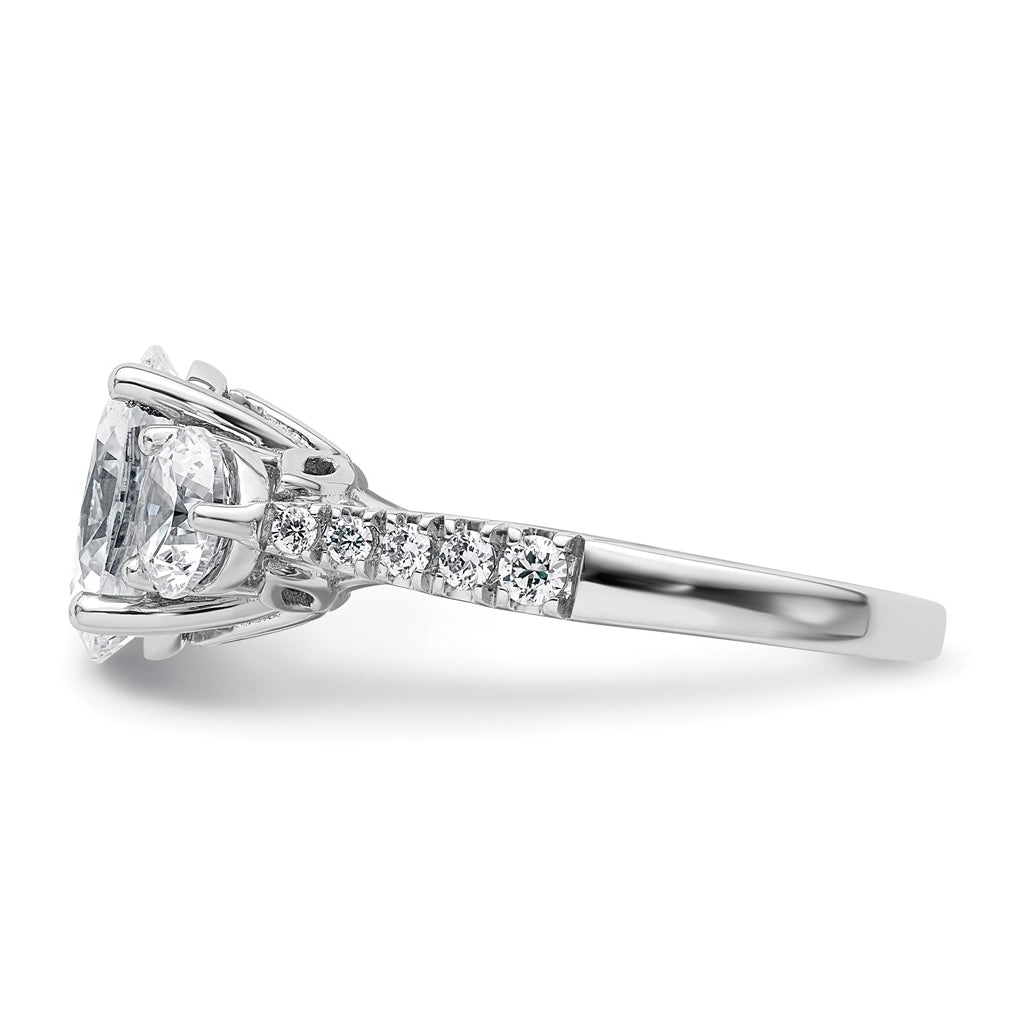 14k White Gold 3 1/4 carat Certified Lab Grown Diamond VS+ F+ Oval and Round Complete Three Stone Engagement Ring