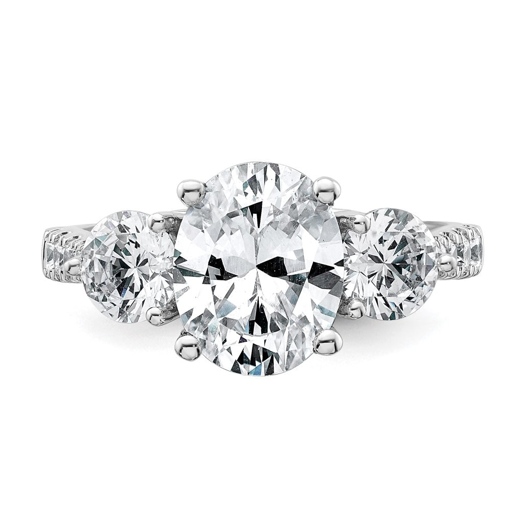 14k White Gold 3 1/4 carat Certified Lab Grown Diamond VS+ F+ Oval and Round Complete Three Stone Engagement Ring