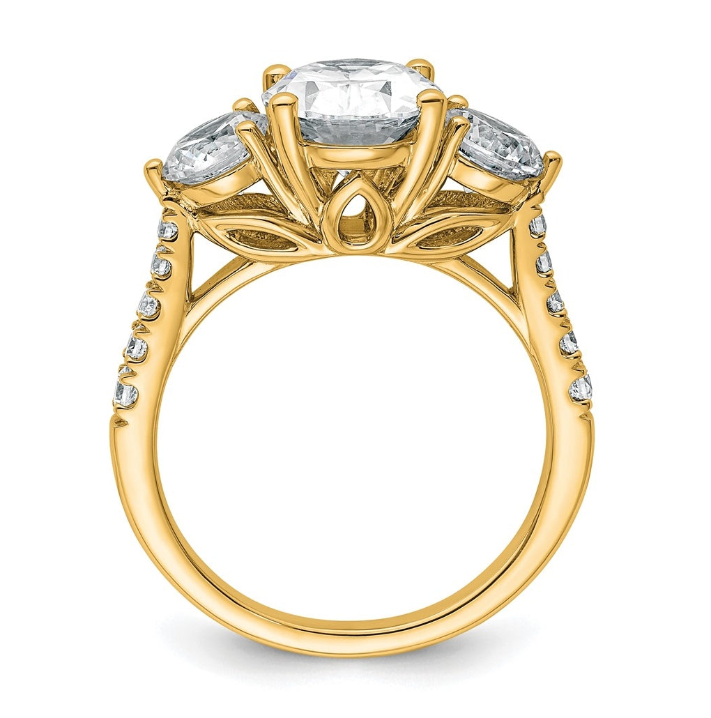 14k Yellow Gold 3 1/4 carat Certified Lab Grown Diamond VS+ F+ Oval and Round Complete Three Stone Engagement Ring