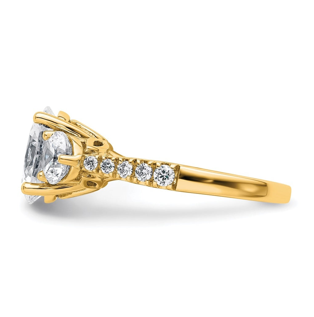 14k Yellow Gold 3 1/4 carat Certified Lab Grown Diamond VS+ F+ Oval and Round Complete Three Stone Engagement Ring