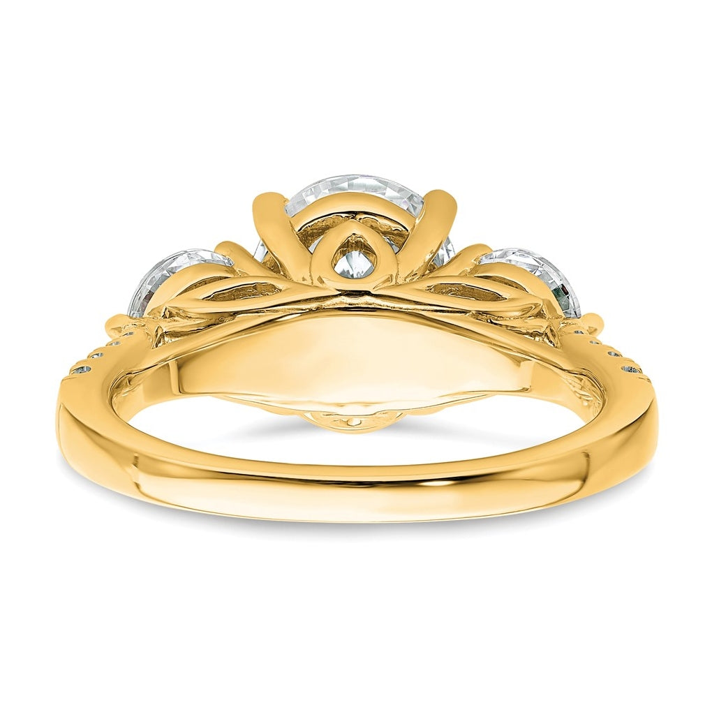 14k Yellow Gold 3 1/4 carat Certified Lab Grown Diamond VS+ F+ Oval and Round Complete Three Stone Engagement Ring