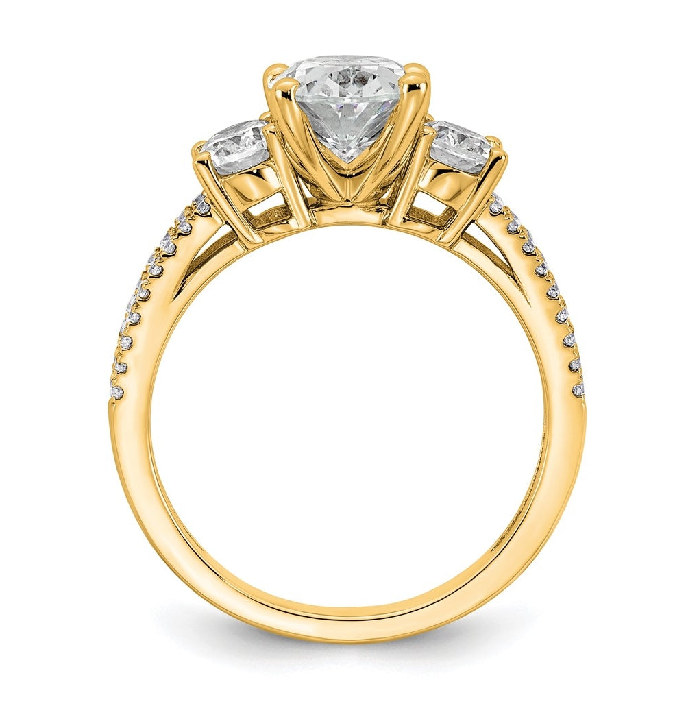 14k Yellow Gold 2 5/8 carat Certified Lab Grown Diamond VS+ F+ Oval Complete Three Stone Engagement Ring