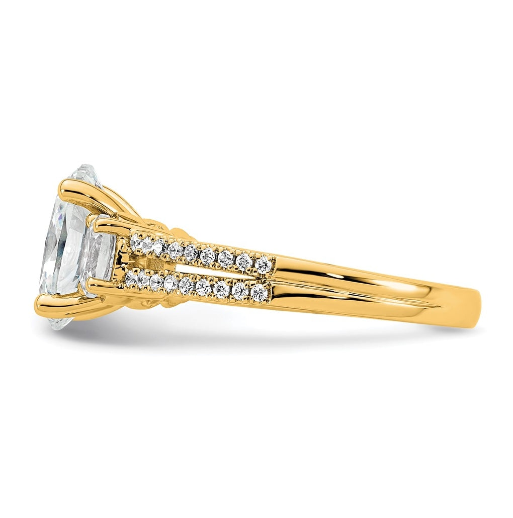 14k Yellow Gold 2 5/8 carat Certified Lab Grown Diamond VS+ F+ Oval Complete Three Stone Engagement Ring