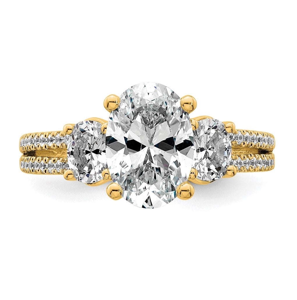 14k Yellow Gold 2 5/8 carat Certified Lab Grown Diamond VS+ F+ Oval Complete Three Stone Engagement Ring