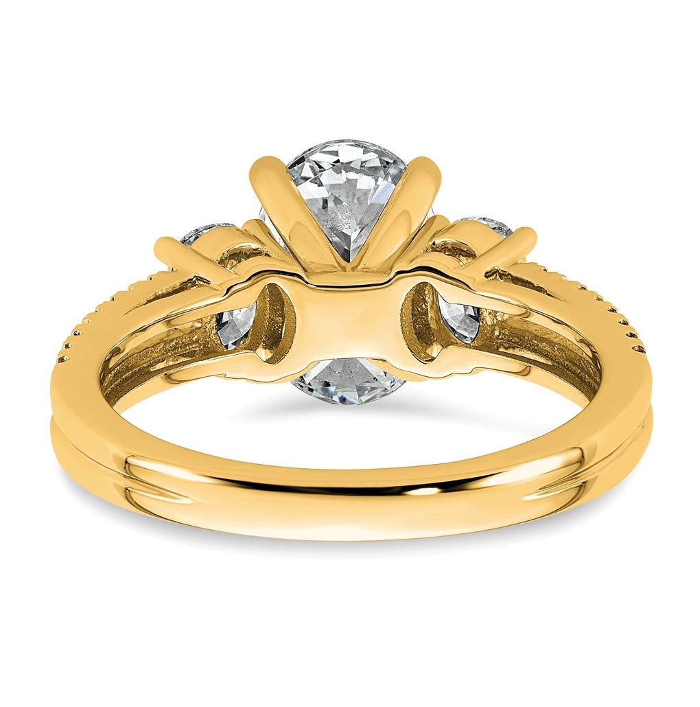 14k Yellow Gold 2 5/8 carat Certified Lab Grown Diamond VS+ F+ Oval Complete Three Stone Engagement Ring