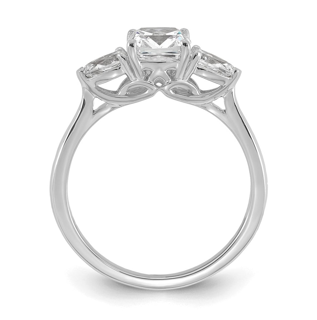 14K Yellow Or White Gold Lab Grown Diamond VS+ F+ Complete Cushion and Pear Three Stone Engagement Ring