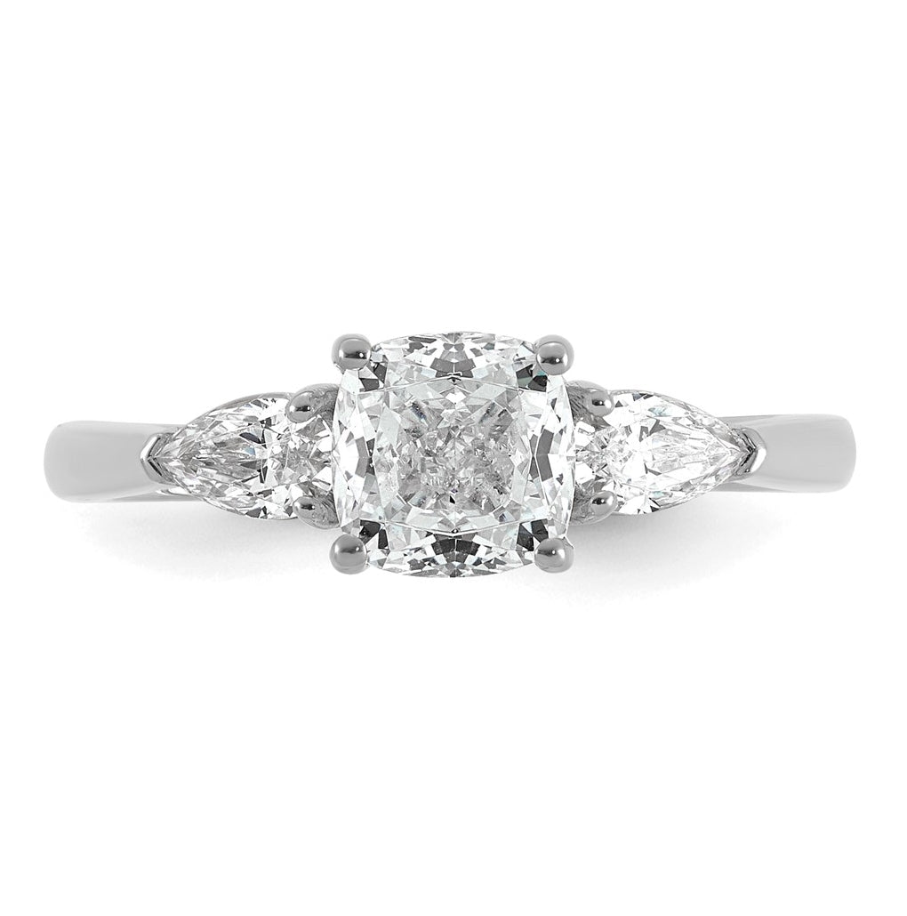 14K Yellow Or White Gold Lab Grown Diamond VS+ F+ Complete Cushion and Pear Three Stone Engagement Ring
