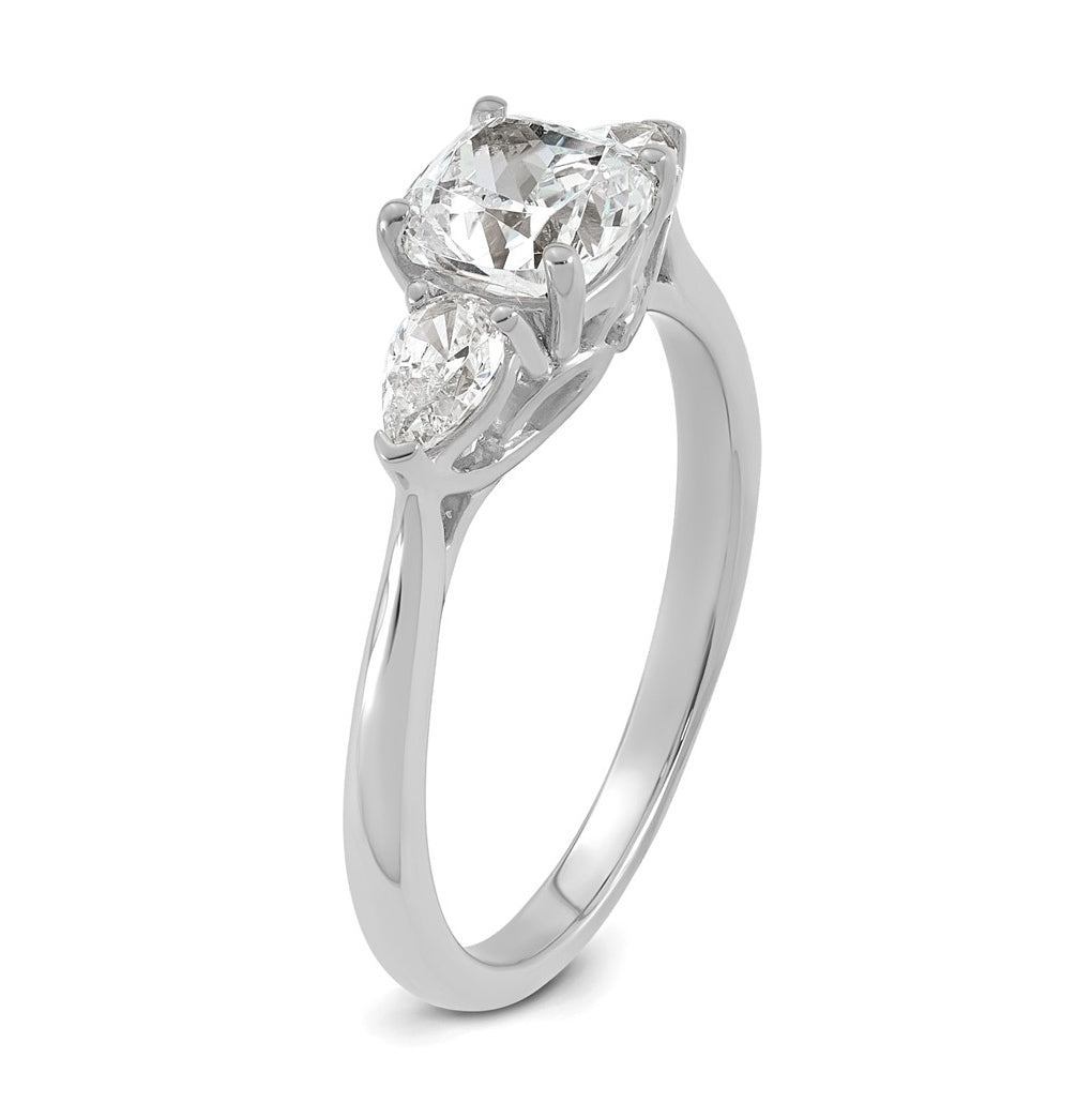 14K Yellow Or White Gold Lab Grown Diamond VS+ F+ Complete Cushion and Pear Three Stone Engagement Ring
