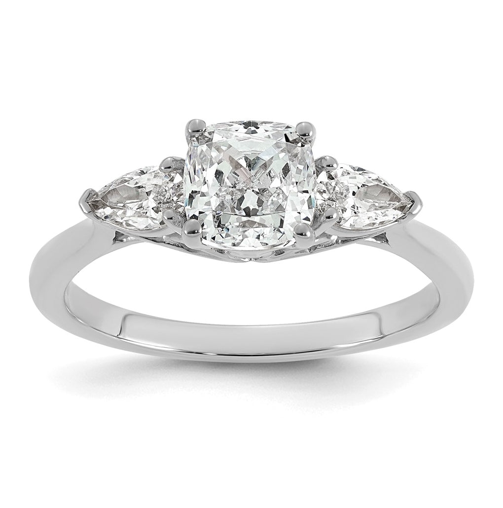 14K Yellow Or White Gold Lab Grown Diamond VS+ F+ Complete Cushion and Pear Three Stone Engagement Ring