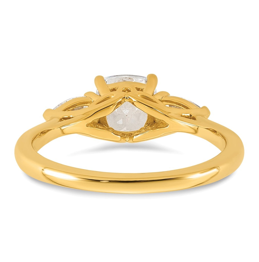 14K Yellow Or White Gold Lab Grown Diamond VS+ F+ Complete Cushion and Pear Three Stone Engagement Ring