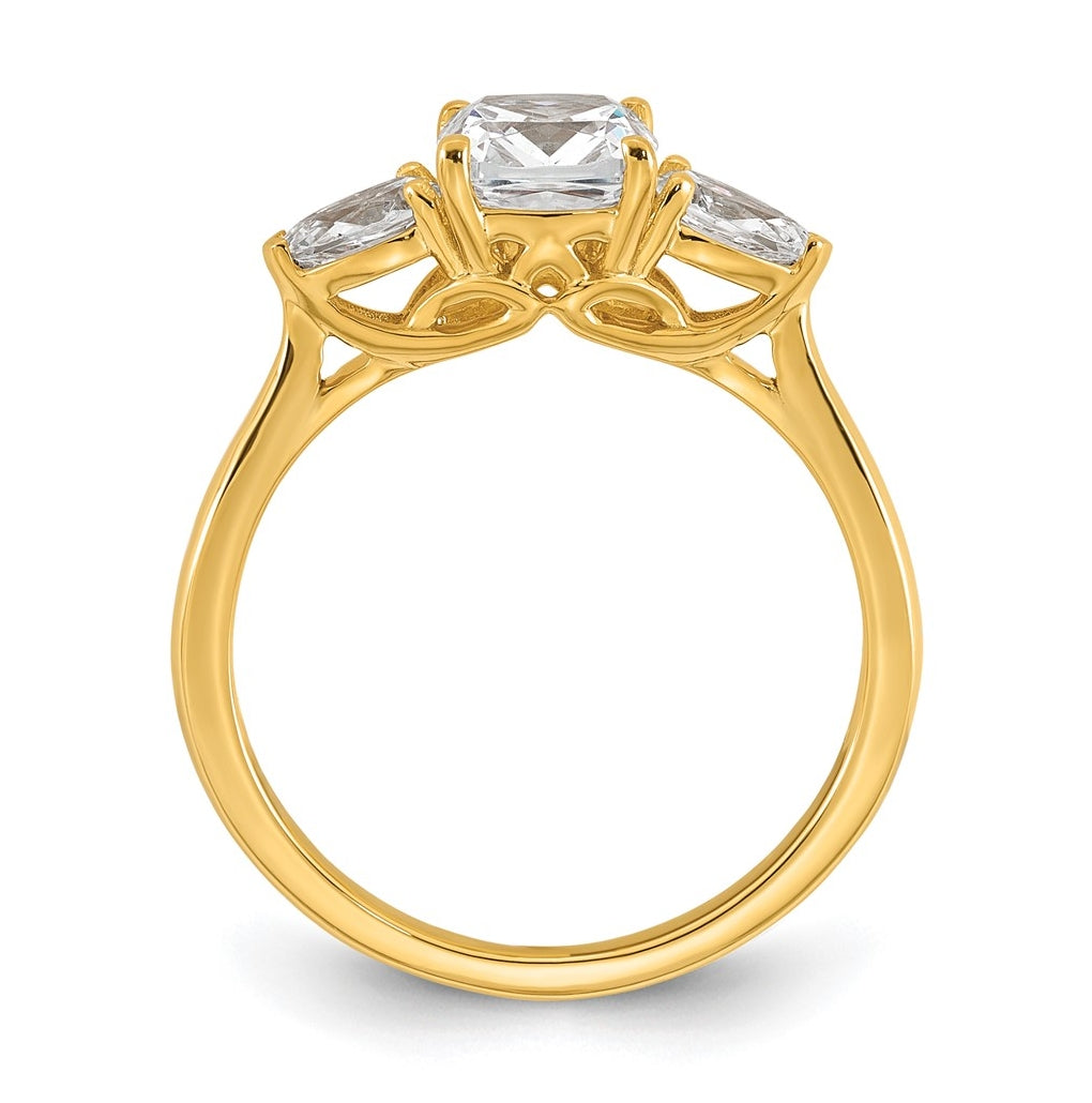 14K Yellow Or White Gold Certified Lab Grown Diamond VS+ F+ Complete Cushion and Pear Three Stone Engagement Ring