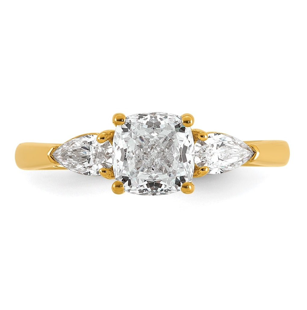 14K Yellow Or White Gold Certified Lab Grown Diamond VS+ F+ Complete Cushion and Pear Three Stone Engagement Ring