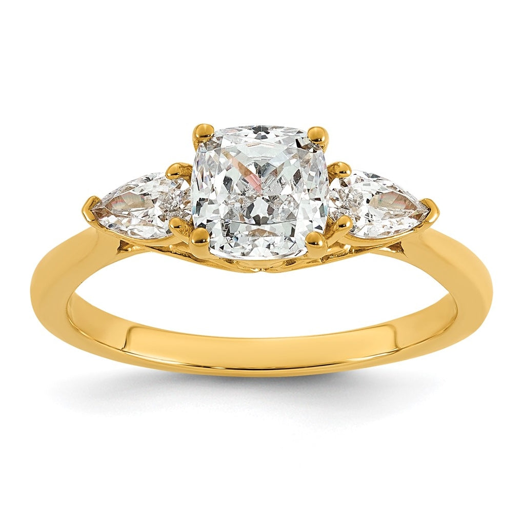 14K Yellow Or White Gold Certified Lab Grown Diamond VS+ F+ Complete Cushion and Pear Three Stone Engagement Ring