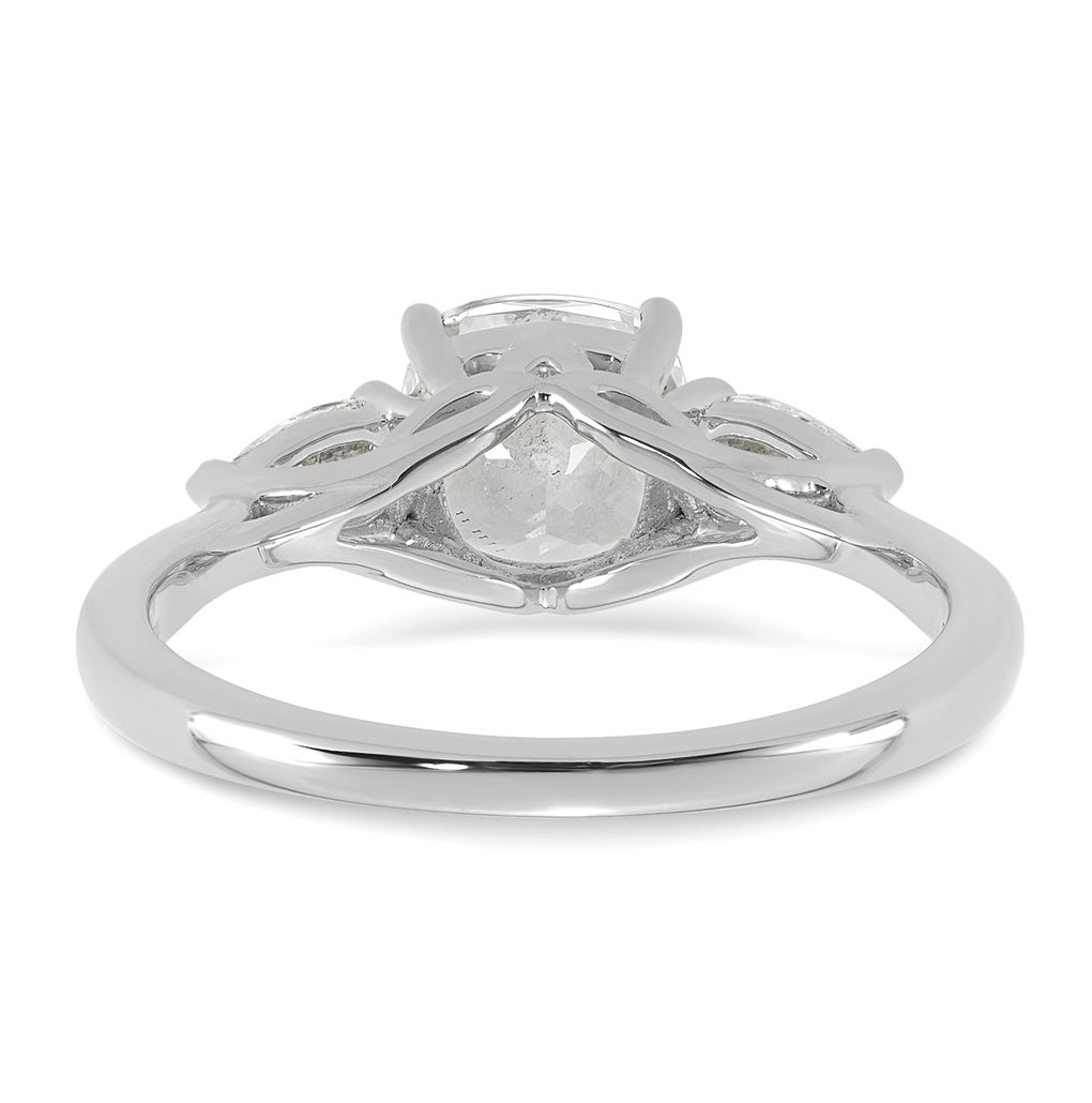 14K Yellow Or White Gold Lab Grown Diamond VS+ F+ Complete Cushion and Pear Three Stone Engagement Ring