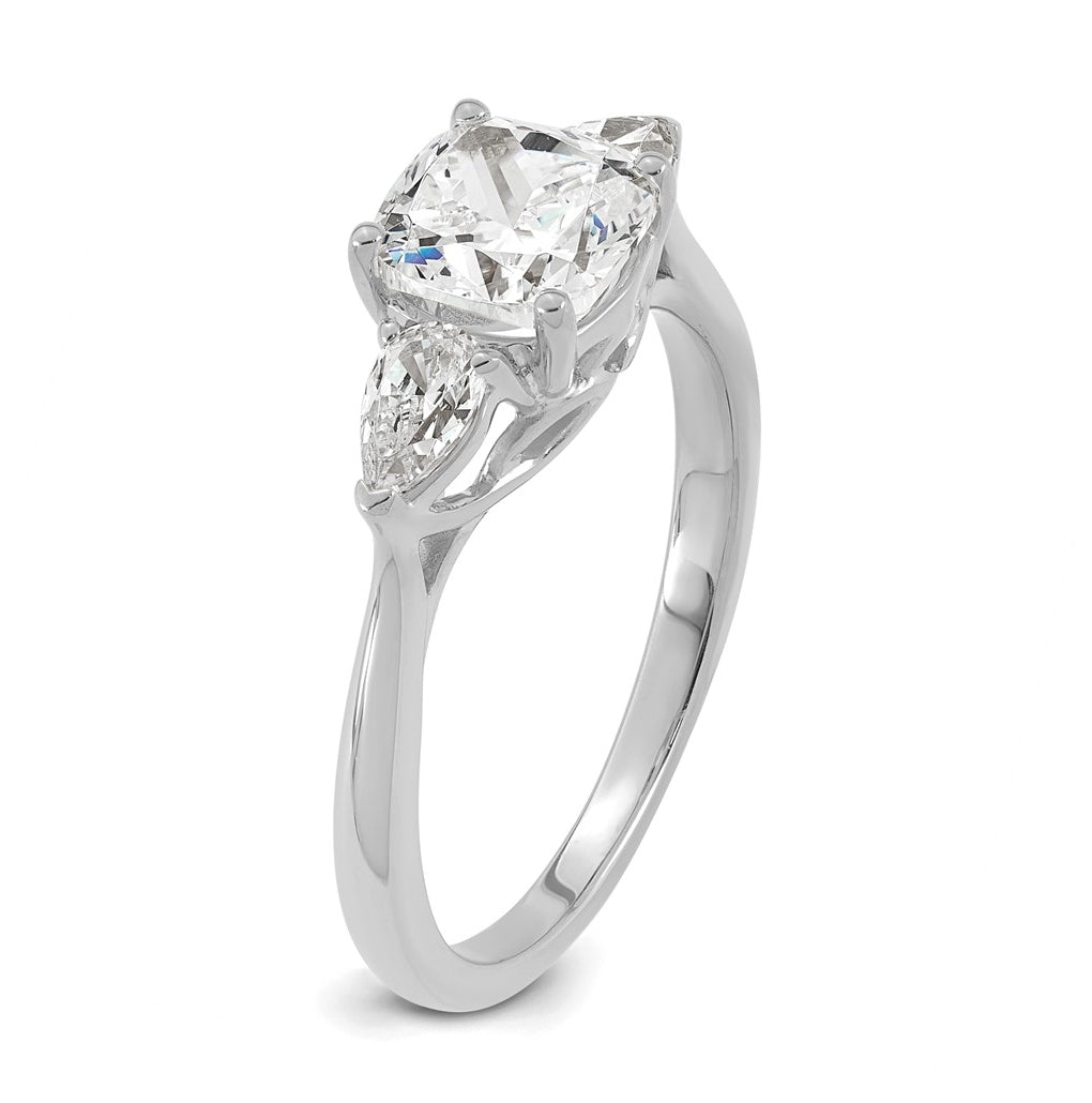 14K Yellow Or White Gold Lab Grown Diamond VS+ F+ Complete Cushion and Pear Three Stone Engagement Ring