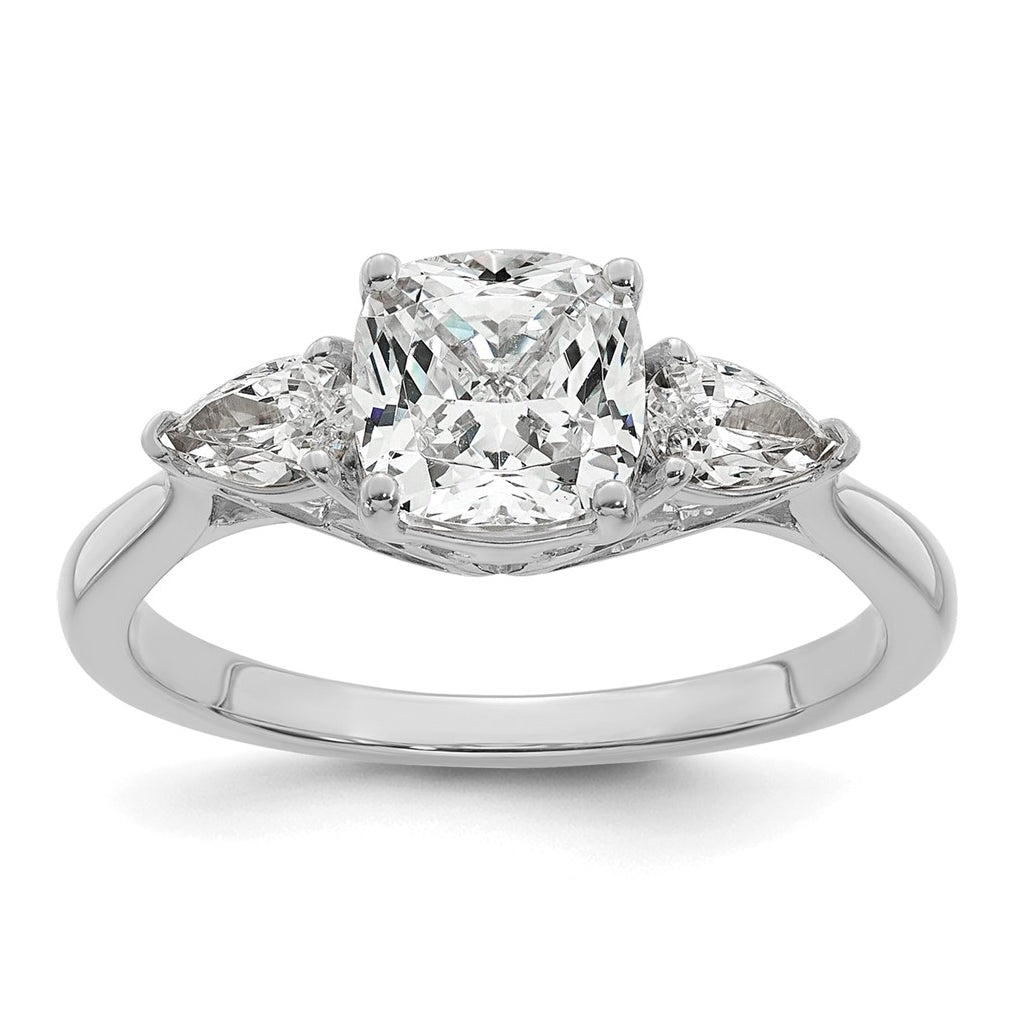 14K Yellow Or White Gold Lab Grown Diamond VS+ F+ Complete Cushion and Pear Three Stone Engagement Ring