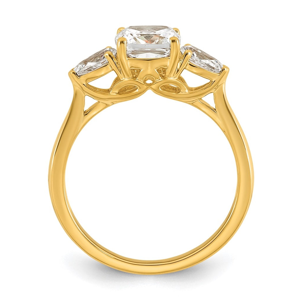 14K Yellow Or White Gold Lab Grown Diamond VS+ F+ Complete Cushion and Pear Three Stone Engagement Ring