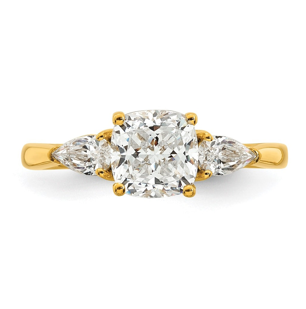 14K Yellow Or White Gold Lab Grown Diamond VS+ F+ Complete Cushion and Pear Three Stone Engagement Ring