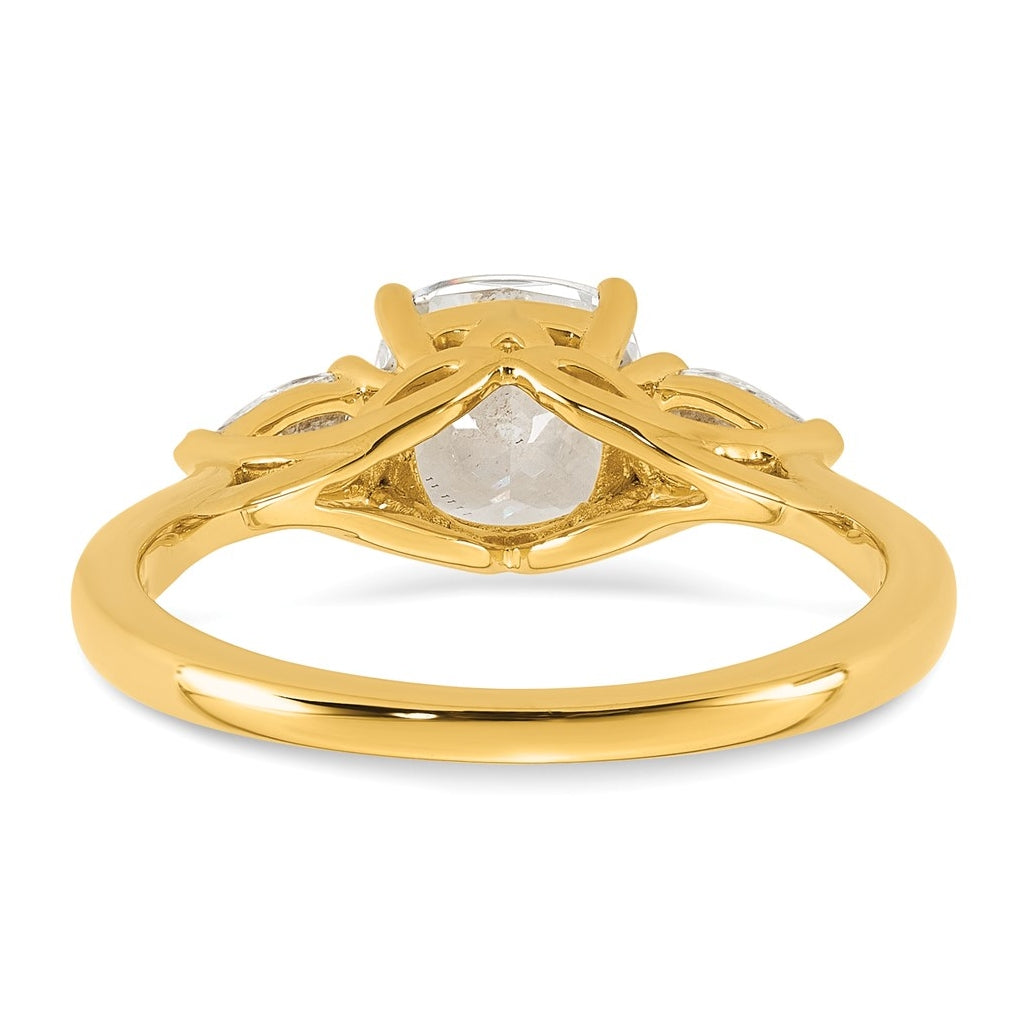 14K Yellow Or White Gold Lab Grown Diamond VS+ F+ Complete Cushion and Pear Three Stone Engagement Ring