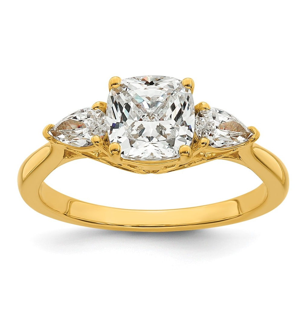 14K Yellow Or White Gold Lab Grown Diamond VS+ F+ Complete Cushion and Pear Three Stone Engagement Ring