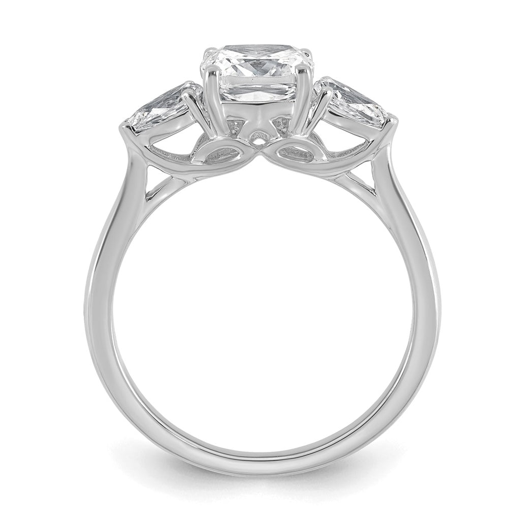 14K Yellow Or White Gold Certified Lab Grown Diamond VS+ F+ Complete Cushion and Pear Three Stone Engagement Ring