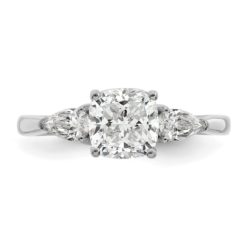 14K Yellow Or White Gold Certified Lab Grown Diamond VS+ F+ Complete Cushion and Pear Three Stone Engagement Ring