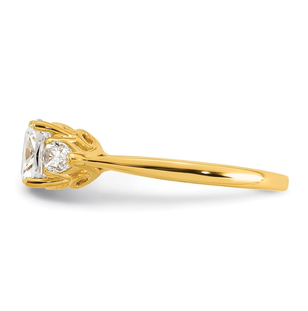 14K Yellow Or White Gold Certified Lab Grown Diamond VS+ F+ Complete Cushion and Pear Three Stone Engagement Ring