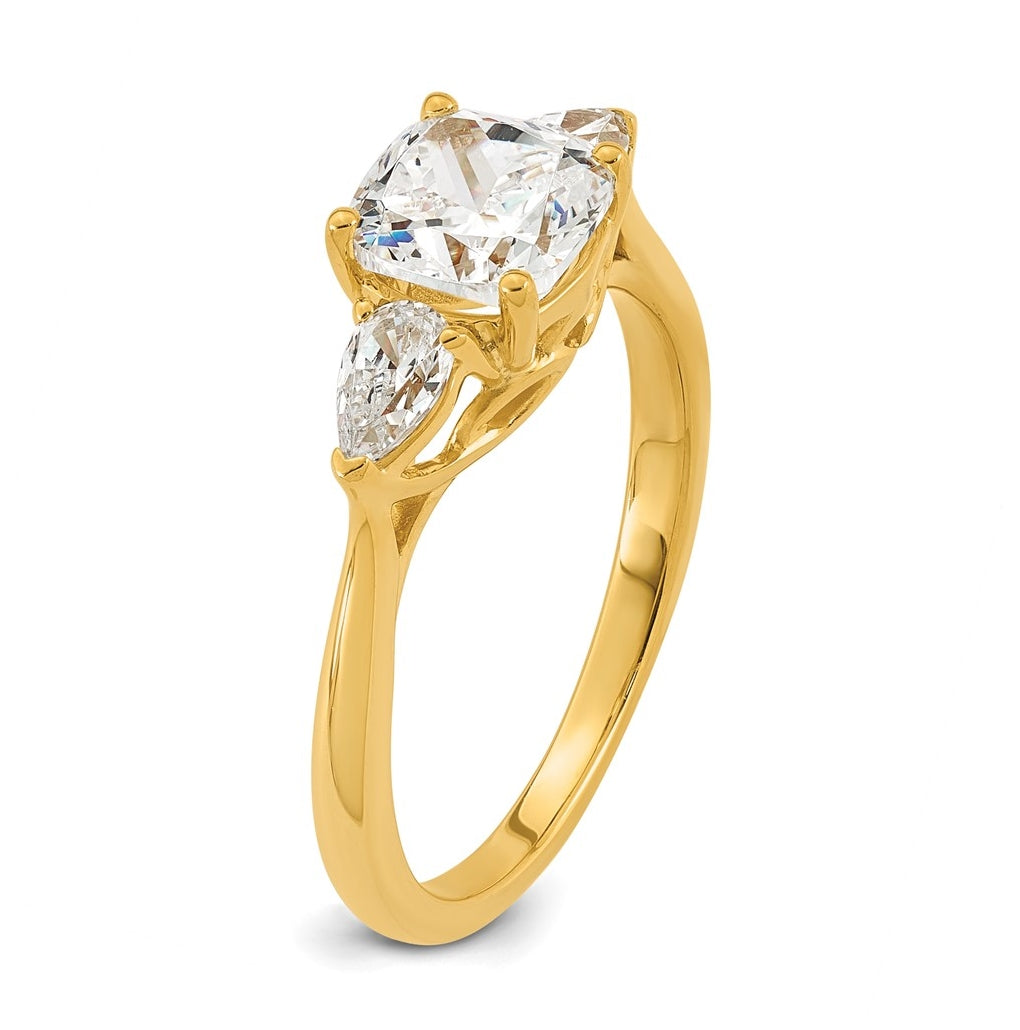 14K Yellow Or White Gold Certified Lab Grown Diamond VS+ F+ Complete Cushion and Pear Three Stone Engagement Ring